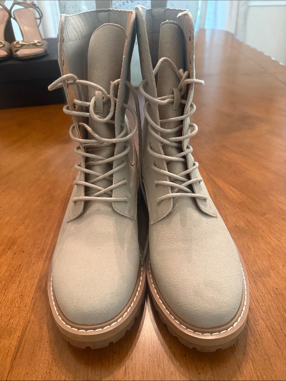 Oasis Society Women's Lace-Up Suede Combat Boots - Taupe